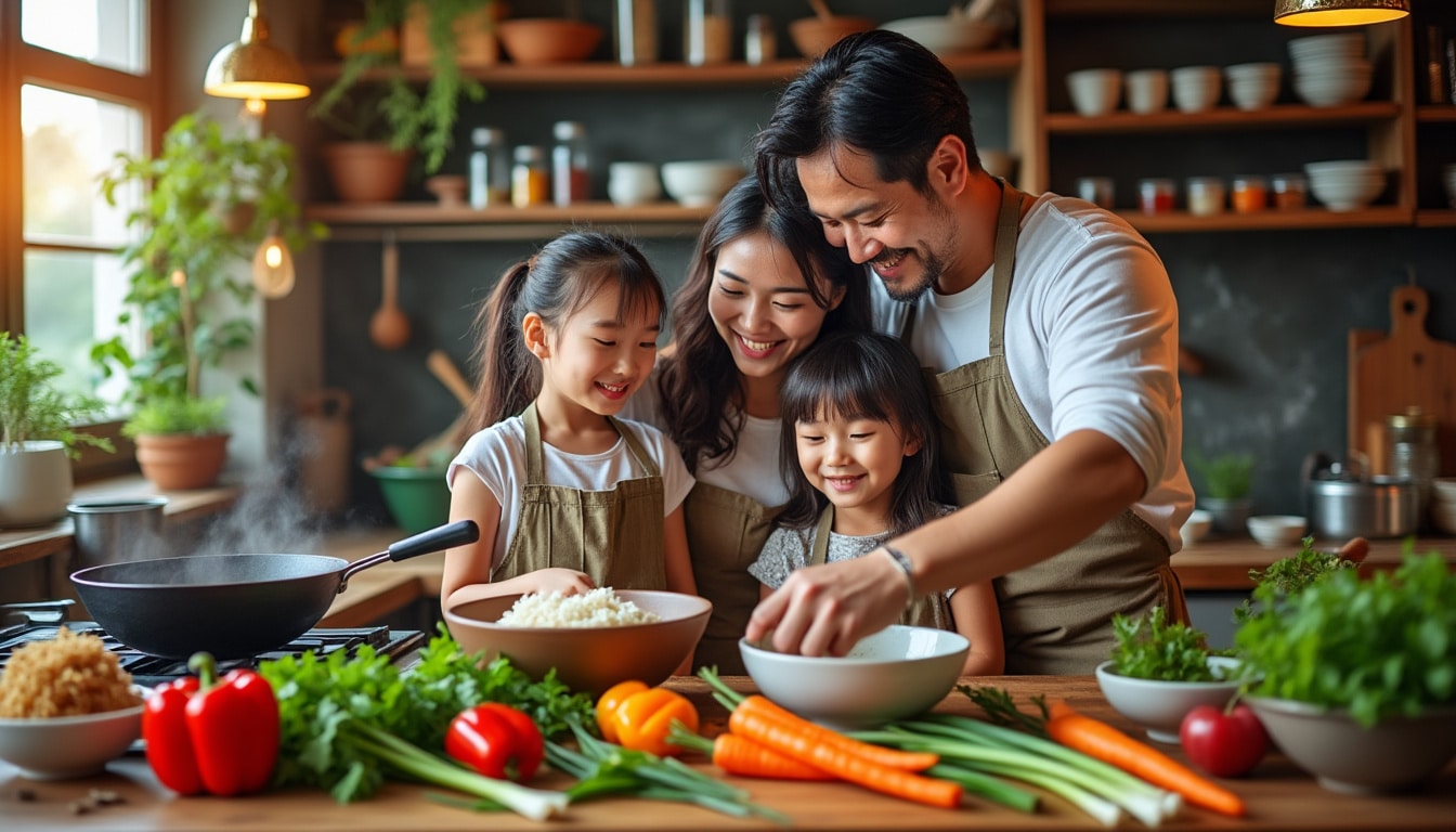 explorez les saveurs exquises de la cuisine asiatique en famille avec des recettes faciles à suivre, des conseils pratiques et des idées de repas qui rapprochent petits et grands autour de la table.